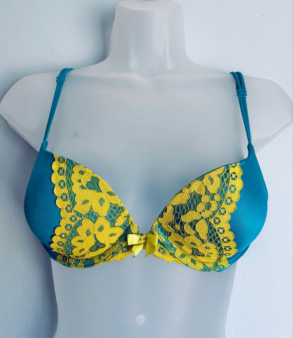 Victoria's Secret Bra Very Sexy Pushup Lace Turquoise 34A Padded Plunge